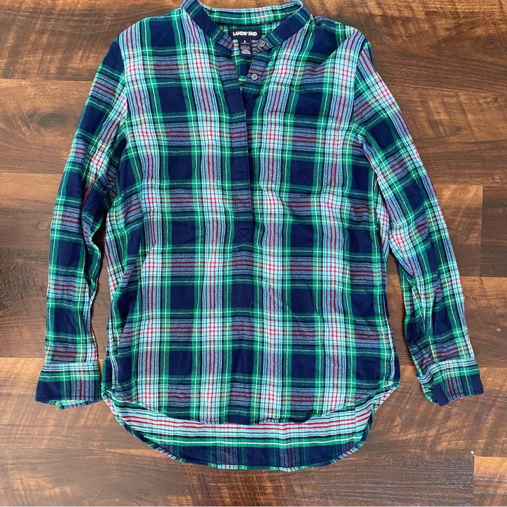 Lands' End Plaid Popover Flannel Shirt